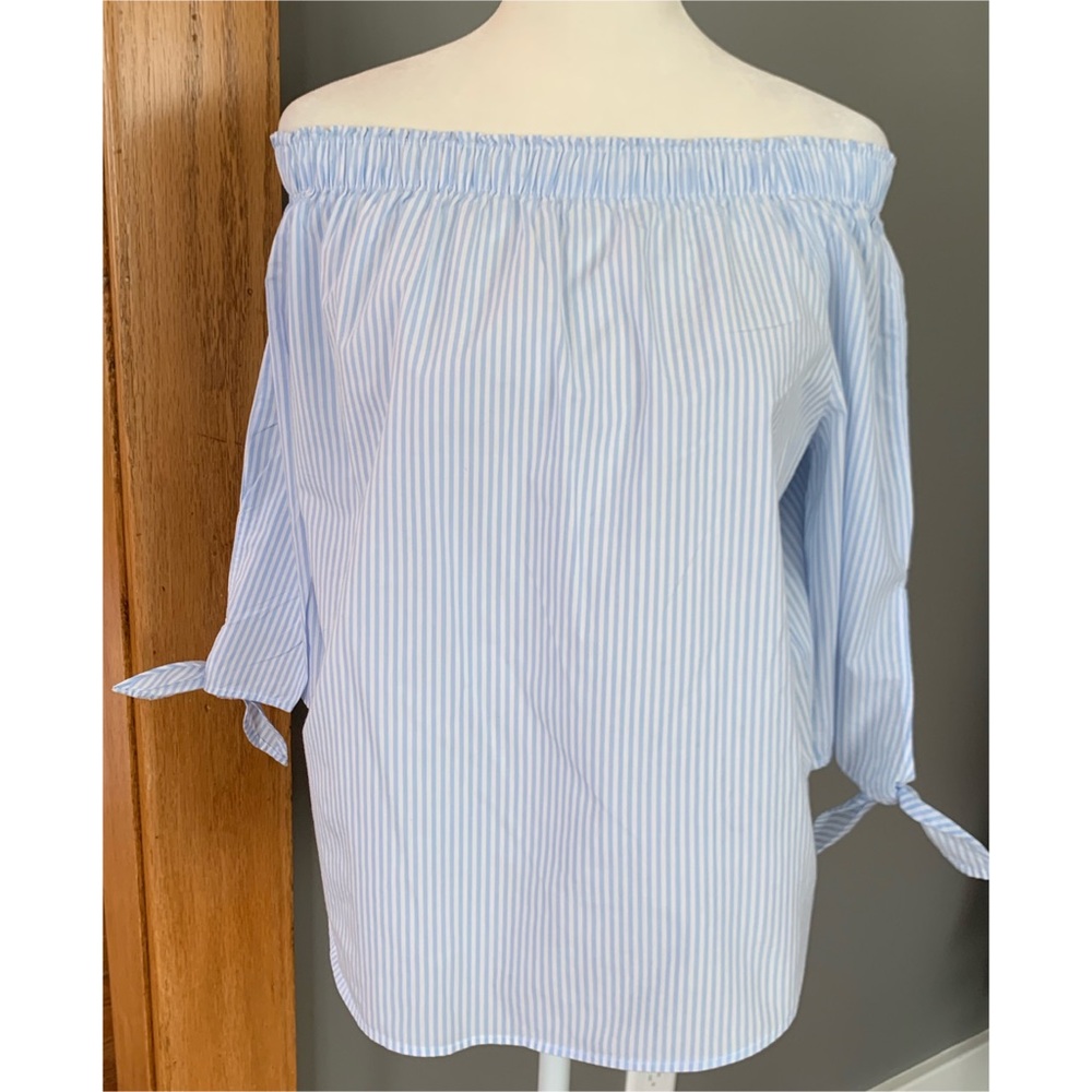 H&M L.O.G.G. White and Light Blue Striped Top - Picture 1 of 8